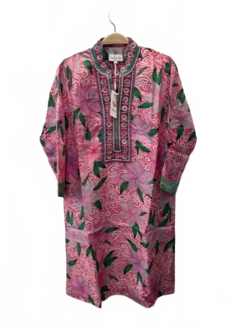 NEW BELLA TU women's bennett tunic dress in maui pink